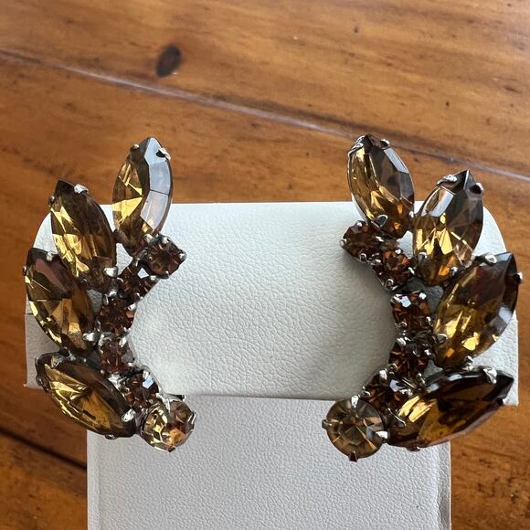 Vintage Juliana D&E Brown Jewel Clip On Climber Earrings - Picture 4 of 7